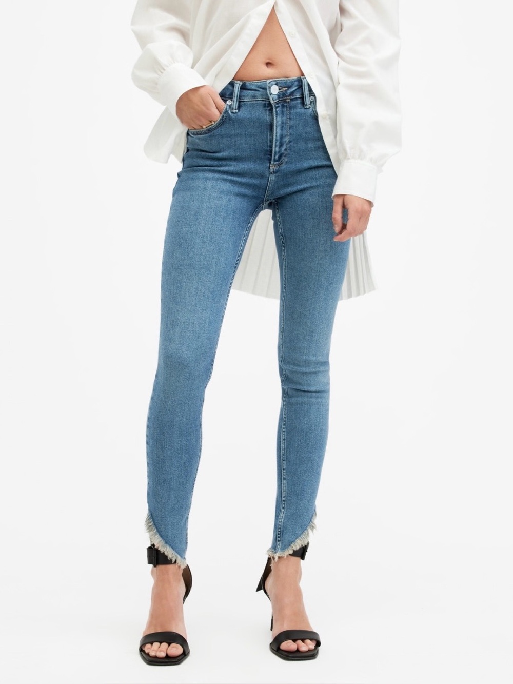 AllSaints Dax Asymmetric Hem High-Rise Skinny Denim Hunter Blue